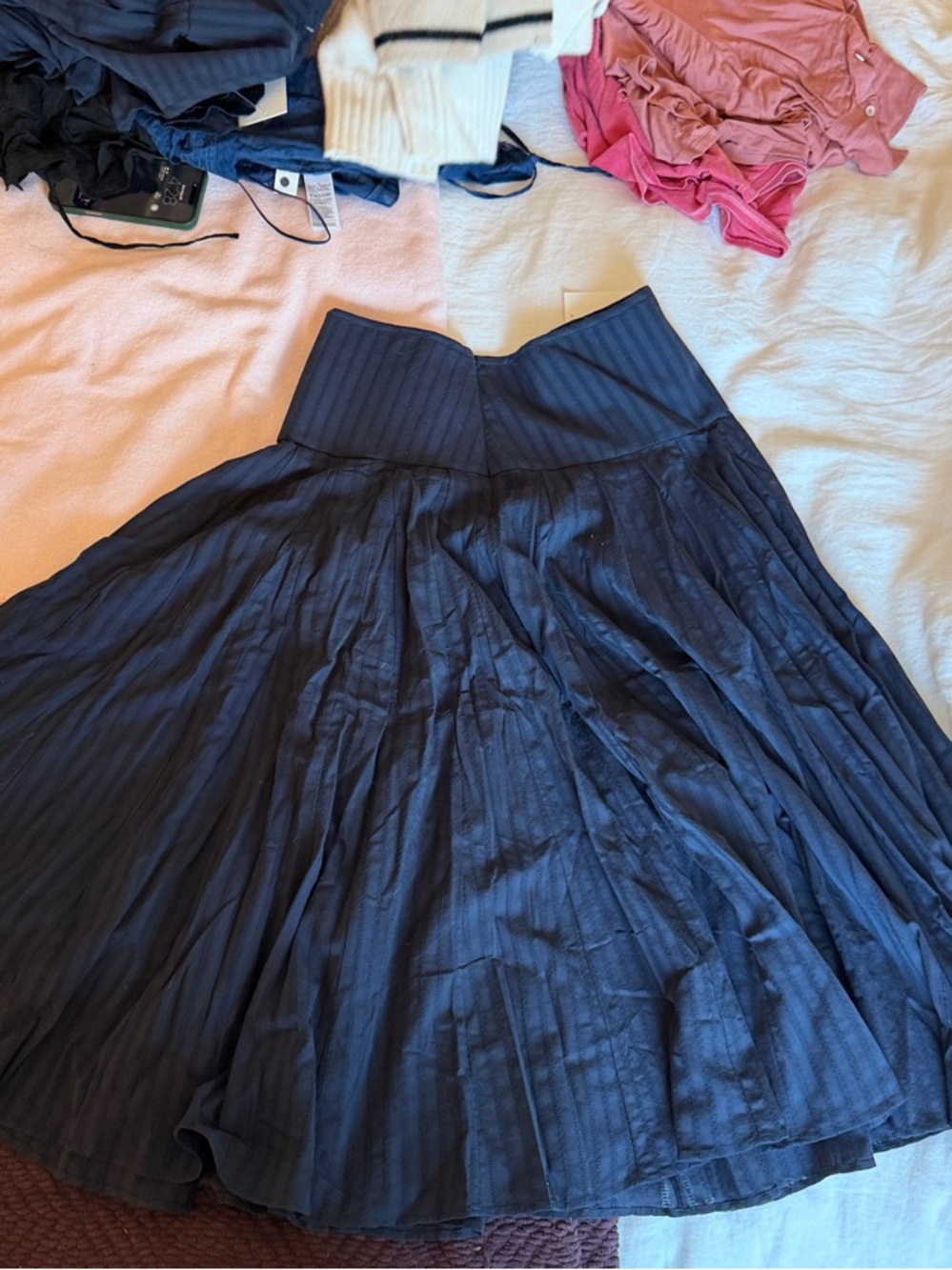 Elodie Dark Navy Full Circle Skirt with High Waistband